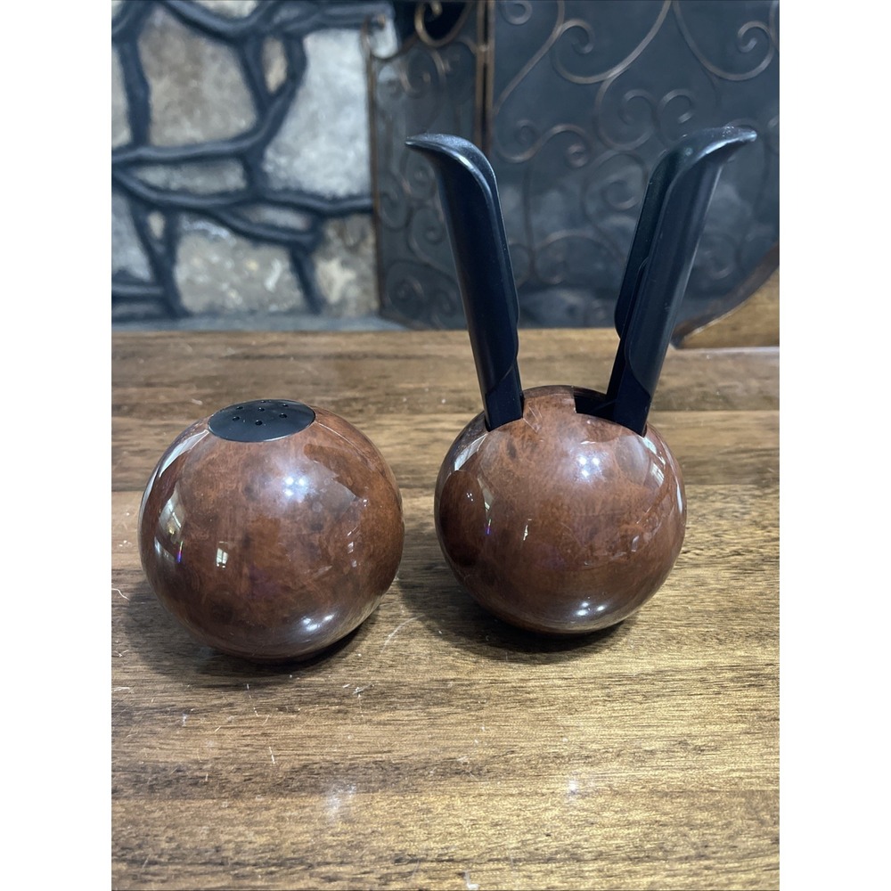 Chef'n Gball Salt Shaker Pepper Grinder Set Brown Faux Wood Burl Excellent